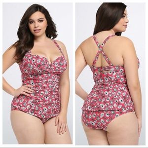 Torrid red tankini swim top sugar skulls
